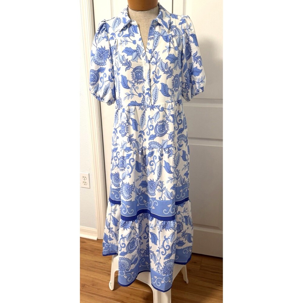 NWT Mary Square Dress Size XS Eloise Porcelain Vines Blue Pockets Maxi length